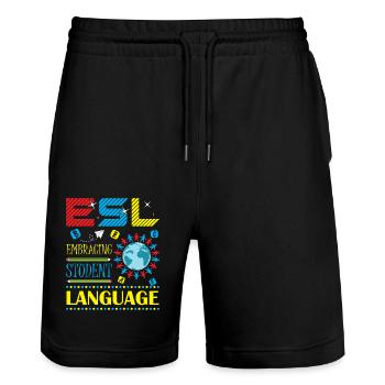 ESL-Lehrer ESL Unterricht - Stanley/Stella Unisex Bio Joggingshorts Trainer  - Schwarz - Vorne - Nik (191cm) & Marisol (170cm)