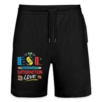ESL-Lehrer ESL Unterricht - Stanley/Stella Unisex Bio Joggingshorts Trainer  - Schwarz - Vorne - Nik (191cm) & Marisol (170cm)