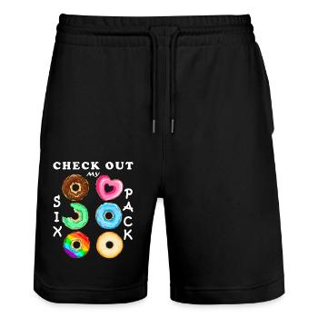 Schau dir meine Sixpack Donuts an - Stanley/Stella Unisex Bio Joggingshorts Trainer  - Schwarz - Vorne - Nik (191cm) & Marisol (170cm)