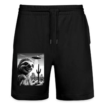 Faultier macht ein Selfie mit einem UFO | Wüste - Stanley/Stella Unisex Bio Joggingshorts Trainer  - Schwarz - Vorne - Nik (191cm) & Marisol (170cm)