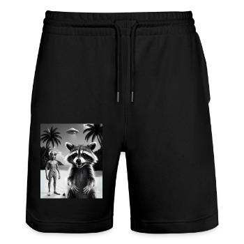 Waschbär macht ein Selfie am Strand mit Alien - Stanley/Stella Unisex Bio Joggingshorts Trainer  - Schwarz - Vorne - Nik (191cm) & Marisol (170cm)