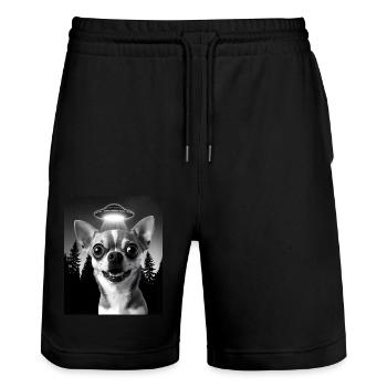 Hund macht Selfie mit UFO | Chihuahua - Stanley/Stella Unisex Bio Joggingshorts Trainer  - Schwarz - Vorne - Nik (191cm) & Marisol (170cm)