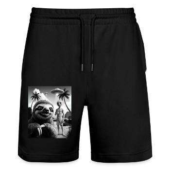 Faultier macht Selfie mit Alien am Strand - Stanley/Stella Unisex Bio Joggingshorts Trainer  - Schwarz - Vorne - Nik (191cm) & Marisol (170cm)