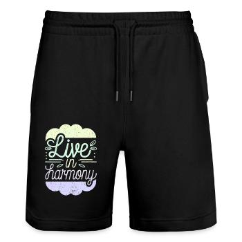 Inspire Spirituality Quote: Live in Harmony - Stanley/Stella Trainer Unisex Organic Jogging Shorts - black - Front - Nik (191cm) & Marisol (170cm)