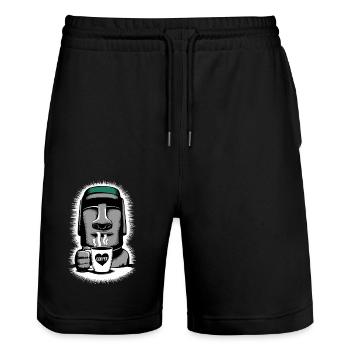 Easter Island Coffee Moai Heart Mug - Stanley/Stella Trainer Unisex Organic Jogging Shorts - black - Front - Nik (191cm) & Marisol (170cm)