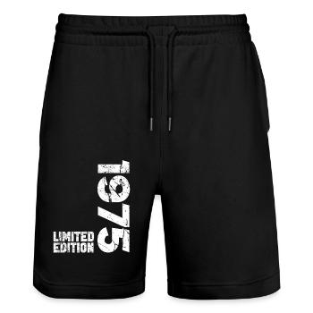 50ème Anniversaire Homme Femme 50 ans né en 1975 - Short de jogging bio TRAINER Stanley/Stella unisexe - noir - Devant - Nik (191cm) & Marisol (170cm)