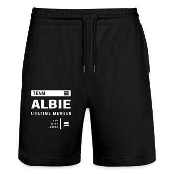 Membre à vie de l’équipe Albie Funny Name Albie - Short de jogging bio TRAINER Stanley/Stella unisexe - noir - Devant - Nik (191cm) & Marisol (170cm)