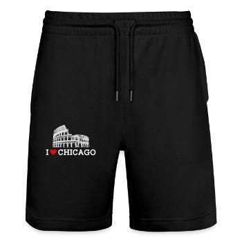 I Love Chicago Heart Flag Colosseum Illinois Pun - Stanley/Stella Trainer Unisex Organic Jogging Shorts - black - Front - Nik (191cm) & Marisol (170cm)