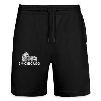 I Love Chicago Colosseum Pun Heart Flag Of America - Stanley/Stella Trainer Unisex Organic Jogging Shorts - black - Front - Nik (191cm) & Marisol (170cm)