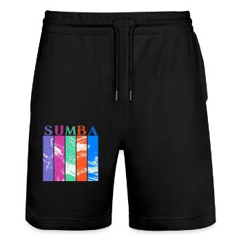 Sumba Indonesia - Stanley/Stella Trainer Unisex Organic Jogging Shorts - black - Front - Nik (191cm) & Marisol (170cm)