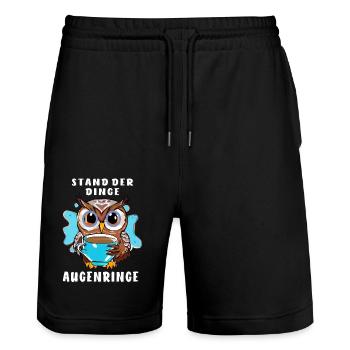 OWL STATE OF AFFAIRS DARK CIRCLES - Stanley/Stella Trainer Unisex Organic Jogging Shorts - black - Front - Nik (191cm) & Marisol (170cm)