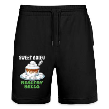 ZUCKER SWEET ADIEU HEALTHY HELLO - Stanley/Stella Unisex Bio Joggingshorts Trainer  - Schwarz - Vorne - Nik (191cm) & Marisol (170cm)