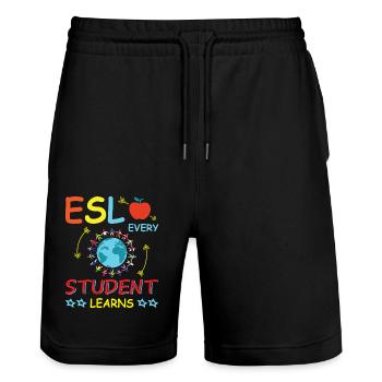 ESL-Lehrer ESL Unterricht - Stanley/Stella Unisex Bio Joggingshorts Trainer  - Schwarz - Vorne - Nik (191cm) & Marisol (170cm)