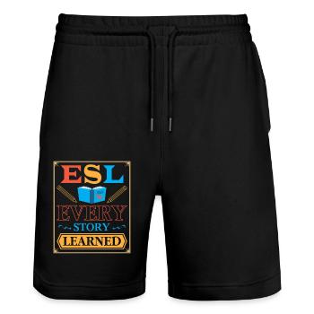 ESL-Lehrer ESL Unterricht - Stanley/Stella Unisex Bio Joggingshorts Trainer  - Schwarz - Vorne - Nik (191cm) & Marisol (170cm)