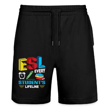 ESL-Lehrer ESL Unterricht - Stanley/Stella Unisex Bio Joggingshorts Trainer  - Schwarz - Vorne - Nik (191cm) & Marisol (170cm)