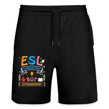 ESL-Lehrer ESL Unterricht - Stanley/Stella Unisex Bio Joggingshorts Trainer  - Schwarz - Vorne - Nik (191cm) & Marisol (170cm)