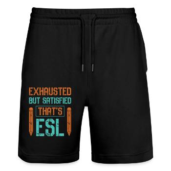 ESL-Lehrer ESL Unterricht - Stanley/Stella Unisex Bio Joggingshorts Trainer  - Schwarz - Vorne - Nik (191cm) & Marisol (170cm)