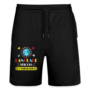 ESL-Lehrer ESL Unterricht - Stanley/Stella Unisex Bio Joggingshorts Trainer  - Schwarz - Vorne - Nik (191cm) & Marisol (170cm)