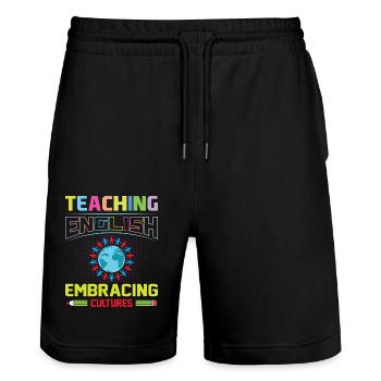 ESL-Lehrer ESL Unterricht - Stanley/Stella Unisex Bio Joggingshorts Trainer  - Schwarz - Vorne - Nik (191cm) & Marisol (170cm)
