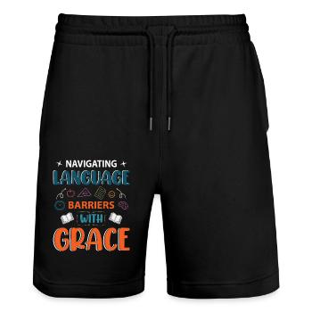 ESL-Lehrer ESL Unterricht - Stanley/Stella Unisex Bio Joggingshorts Trainer  - Schwarz - Vorne - Nik (191cm) & Marisol (170cm)