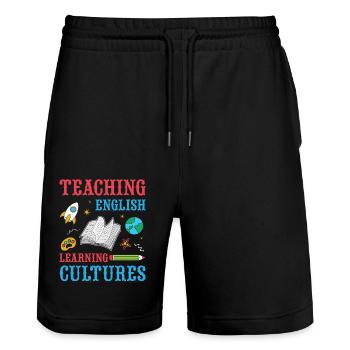 ESL-Lehrer ESL Unterricht - Stanley/Stella Unisex Bio Joggingshorts Trainer  - Schwarz - Vorne - Nik (191cm) & Marisol (170cm)