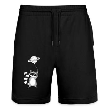 Verspielte Flucht mit Waschbär und Planetenballon - Stanley/Stella Unisex Bio Joggingshorts Trainer  - Schwarz - Vorne - Nik (191cm) & Marisol (170cm)