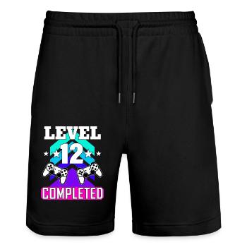 12 geburtstag - Stanley/Stella Unisex Bio Joggingshorts Trainer  - Schwarz - Vorne - Nik (191cm) & Marisol (170cm)