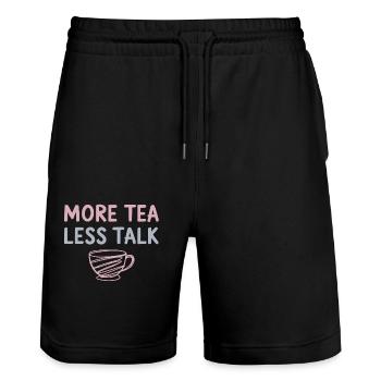 More Tea Less Talk Introvert Tea Lovers enthusiast - Stanley/Stella Trainer Unisex Organic Jogging Shorts - black - Front - Nik (191cm) & Marisol (170cm)