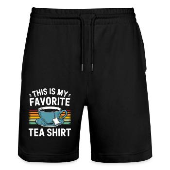 Das ist mein Lieblings-Tee-Shirt Tea Lover Lustiges Wortspiel - Stanley/Stella Unisex Bio Joggingshorts Trainer  - Schwarz - Vorne - Nik (191cm) & Marisol (170cm)