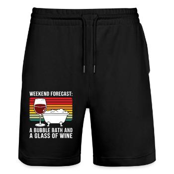 Weekend Forecast A Bubble Bath and a Glass of Wine - Stanley/Stella Trainer Unisex Organic Jogging Shorts - black - Front - Nik (191cm) & Marisol (170cm)