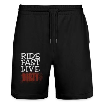 RIDE FAST LIVE DIRTY – Mountain Bike - Motocross - Stanley/Stella Trainer Unisex Organic Jogging Shorts - black - Front - Nik (191cm) & Marisol (170cm)
