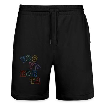Yogyakarta Indonesia - Stanley/Stella Trainer Unisex Organic Jogging Shorts - black - Front - Nik (191cm) & Marisol (170cm)