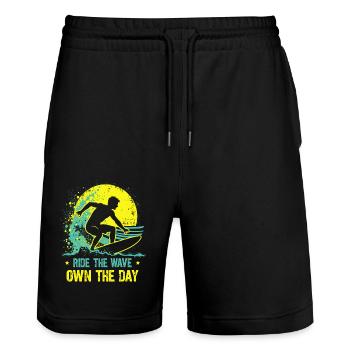 Surfer Ride the Wave – Own the Day Saying - Stanley/Stella Trainer Unisex Organic Jogging Shorts - black - Front - Nik (191cm) & Marisol (170cm)