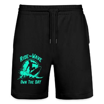 Surfer Ride the Wave – Own the Day Saying - Stanley/Stella Trainer Unisex Organic Jogging Shorts - black - Front - Nik (191cm) & Marisol (170cm)