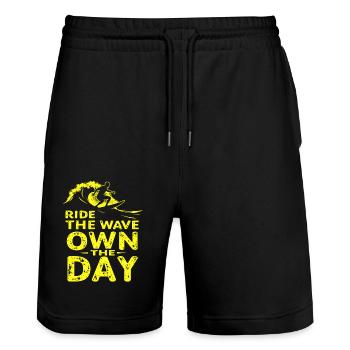 Surfer Ride the Wave – Own the Day Saying - Stanley/Stella Trainer Unisex Organic Jogging Shorts - black - Front - Nik (191cm) & Marisol (170cm)