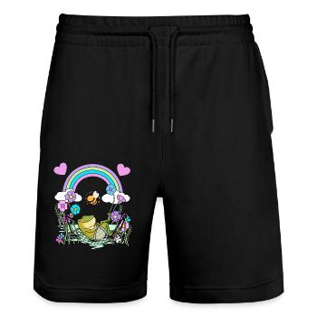 Frosch Frösche Kinder Kind - Stanley/Stella Unisex Bio Joggingshorts Trainer  - Schwarz - Vorne - Nik (191cm) & Marisol (170cm)