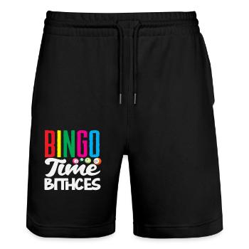 Bingo Zeit Für Bingo Spieler - Stanley/Stella Unisex Bio Joggingshorts Trainer  - Schwarz - Vorne - Nik (191cm) & Marisol (170cm)