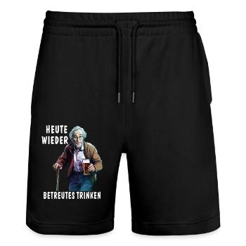 MAN TODAY AGAIN SUPERVISED DRINKING - Stanley/Stella Trainer Unisex Organic Jogging Shorts - black - Front - Nik (191cm) & Marisol (170cm)
