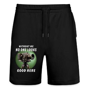 FILMKAMERA WITHOUT ME NO ONE LOOKS - Stanley/Stella Unisex Bio Joggingshorts Trainer  - Schwarz - Vorne - Nik (191cm) & Marisol (170cm)