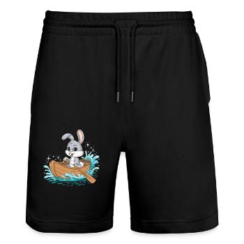 A Bunny Boating Paddle Boat - Stanley/Stella Trainer Unisex Organic Jogging Shorts - black - Front - Nik (191cm) & Marisol (170cm)