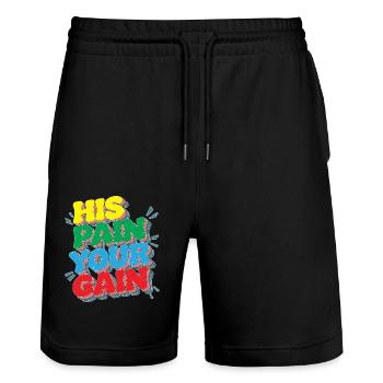 His Pain Your Gain - Stanley/Stella Unisex Bio Joggingshorts Trainer  - Schwarz - Vorne - Nik (191cm) & Marisol (170cm)