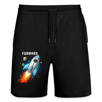 ROCKET MARS FORWARD - Stanley/Stella Trainer Unisex Organic Jogging Shorts - black - Front - Nik (191cm) & Marisol (170cm)