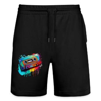 Cassette musicale - Short de jogging bio TRAINER Stanley/Stella unisexe - noir - Devant - Nik (191cm) & Marisol (170cm)