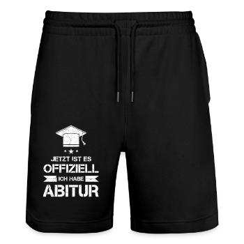 Abitur Abi Abschluss Prüfung geschafft Geschenk - Stanley/Stella Unisex Bio Joggingshorts Trainer  - Schwarz - Vorne - Nik (191cm) & Marisol (170cm)