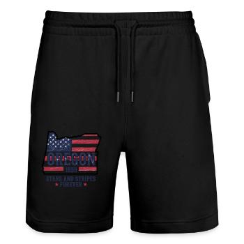 Oregon 1859 Stars and Stripes Forever - Stanley/Stella Trainer Unisex Organic Jogging Shorts - black - Front - Nik (191cm) & Marisol (170cm)