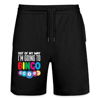 Bingo Out the Way Je vais au bingo - Short de jogging bio TRAINER Stanley/Stella unisexe - noir - Devant - Nik (191cm) & Marisol (170cm)