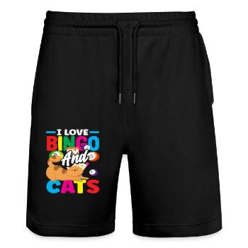 Bingo Spieler Lieben Katzen Und Bingo - Stanley/Stella Unisex Bio Joggingshorts Trainer  - Schwarz - Vorne - Nik (191cm) & Marisol (170cm)