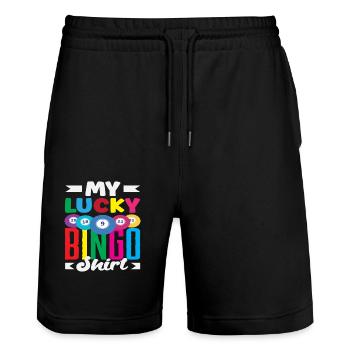 Bingo Mon Joueur de Porte-Bonheur - Short de jogging bio TRAINER Stanley/Stella unisexe - noir - Devant - Nik (191cm) & Marisol (170cm)