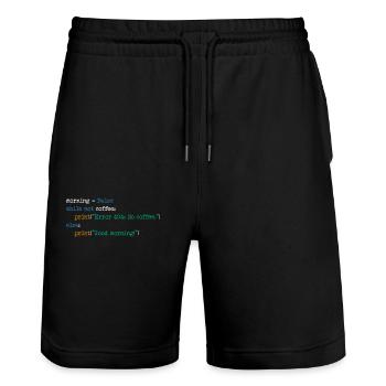 Informatique Café Code Programmeur Cadeau - Short de jogging bio TRAINER Stanley/Stella unisexe - noir - Devant - Nik (191cm) & Marisol (170cm)