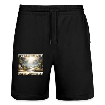 Wie sich das Leben nach einer Million Bier - Stanley/Stella Unisex Bio Joggingshorts Trainer  - Schwarz - Vorne - Nik (191cm) & Marisol (170cm)